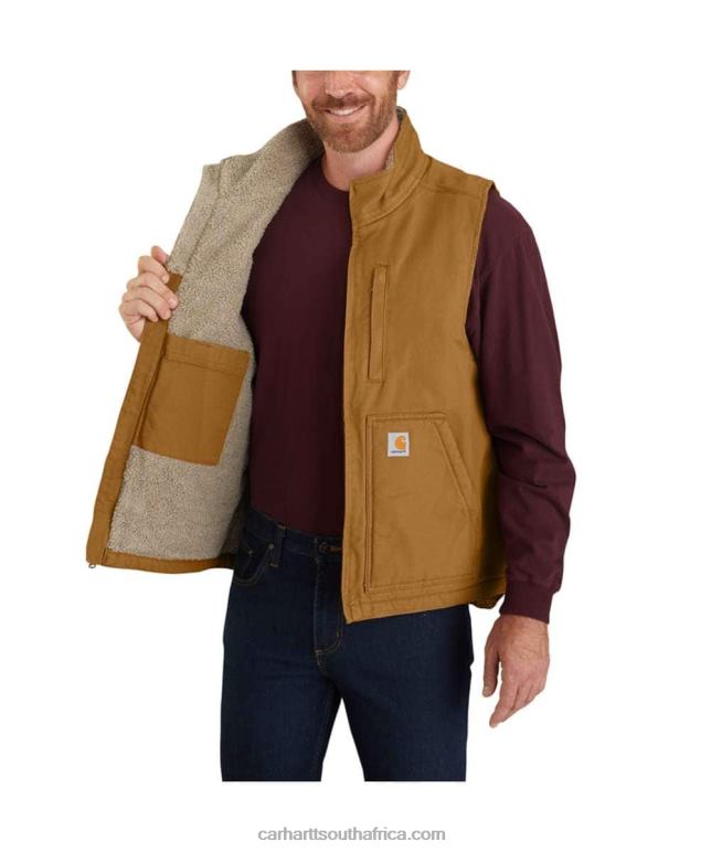 Men Black 6D80X107 Carhartt Loose Fit Washed Duck Sherpa-Lined Mock-Neck Vest