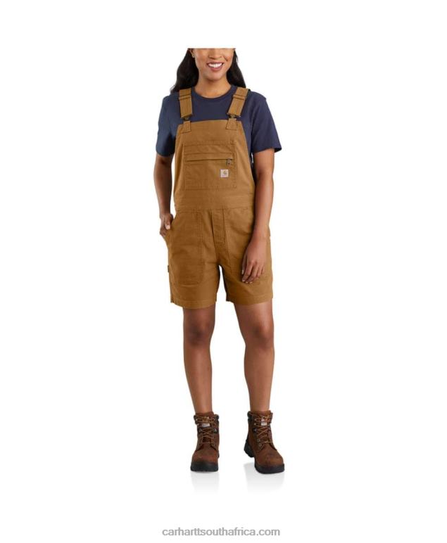Women Carhartt Brown 6D80X217 Carhartt Rugged Flex Relaxed Fit Canvas Shortall