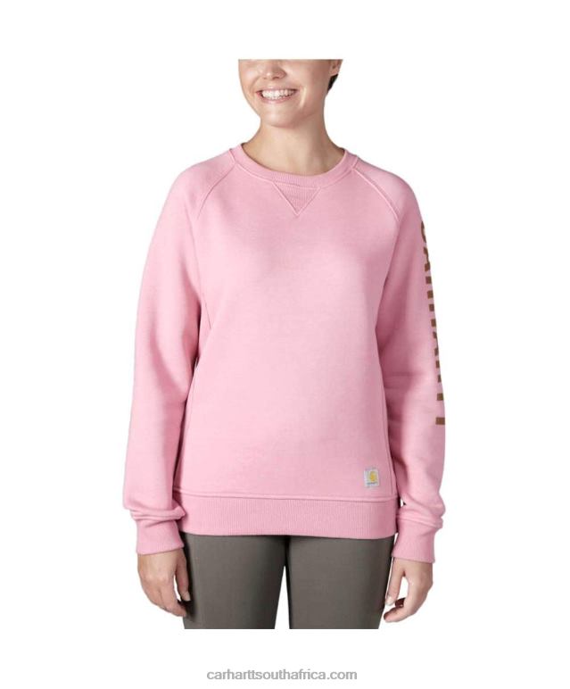 Women Asphalt Heather Nep 6D80X210 Carhartt Relaxed Fit Midweight Crewneck Block Logo Sleeve Graphic Sweatshirt