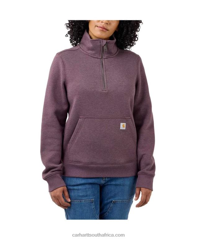 Women Blackberry Heather 6D80X204 Carhartt Relaxed Fit Midweight Half Zip Sweatshirt