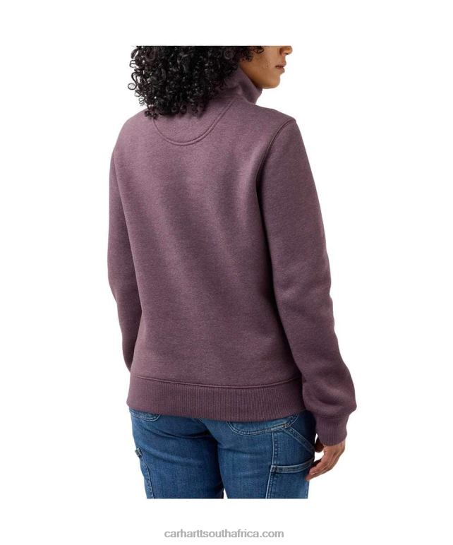 Women Blackberry Heather 6D80X204 Carhartt Relaxed Fit Midweight Half Zip Sweatshirt