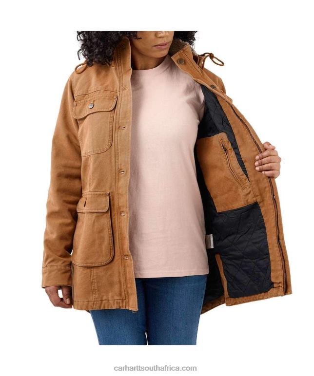 Women Black 6D80X186 Carhartt Loose Fit Weathered Duck Coat