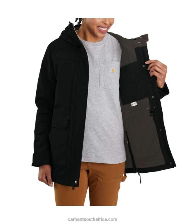 Women Black 6D80X194 Carhartt Super Dux Relaxed Fit Insulated Traditional Coat