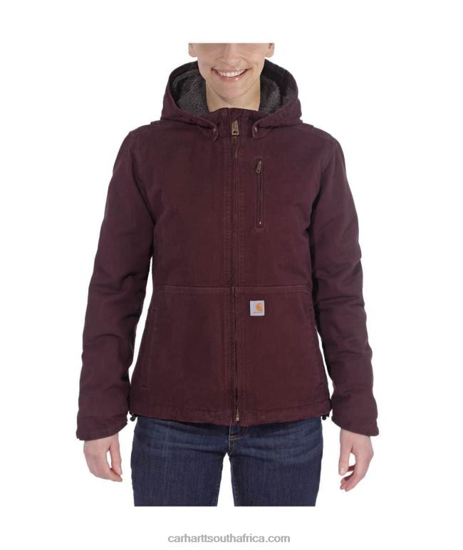 Women Deep Wine/Shadow 6D80X188 Carhartt Full Swing Loose Fit Washed Duck Sherpa-Lined Jacket