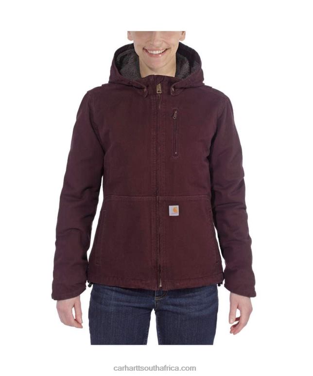 Women Deep Wine/Shadow 6D80X188 Carhartt Full Swing Loose Fit Washed Duck Sherpa-Lined Jacket