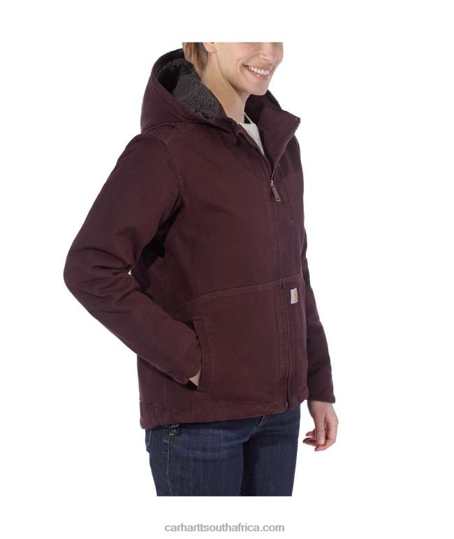 Women Deep Wine/Shadow 6D80X188 Carhartt Full Swing Loose Fit Washed Duck Sherpa-Lined Jacket