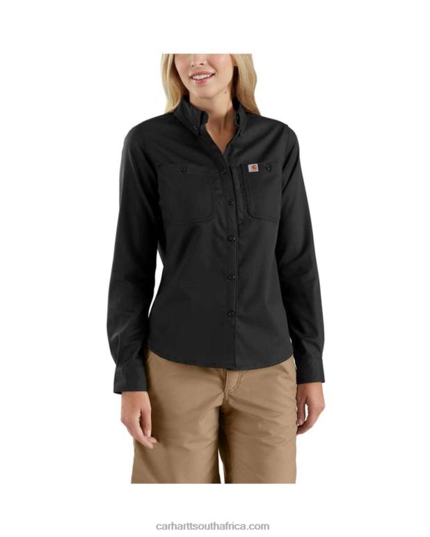 Women Black 6D80X250 Carhartt Rugged Professional Series Relaxed Fit Canvas Long Sleeve Work Shirt