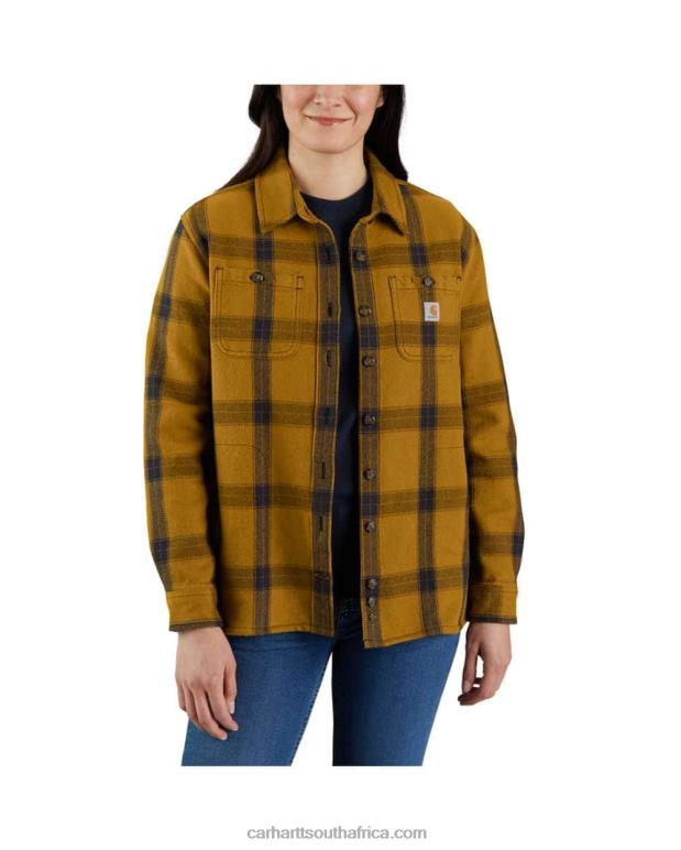 Women Carhartt Brown 6D80X248 Carhartt Loose Fit Heavyweight Twill Long-Sleeve Plaid Shirt