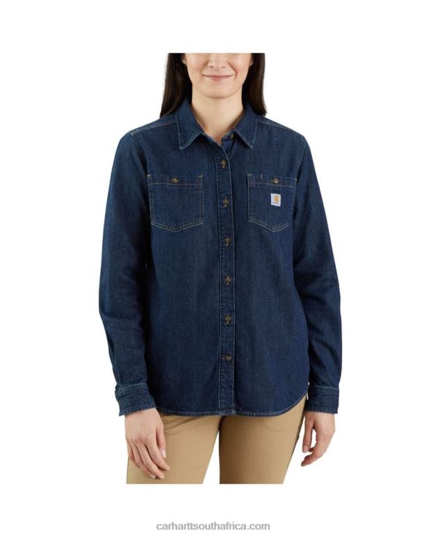 Women Zion 6D80X247 Carhartt Relaxed Fit Midweight Denim Long-Sleeve Shirt