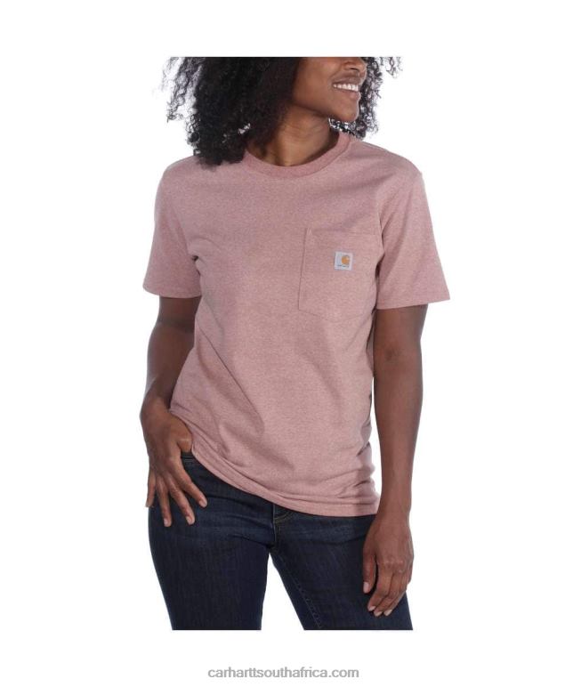 Women Ash Rose 6D80X223 Carhartt Loose Fit Heavyweight Short-Sleeve K87 Pocket T-Shirt