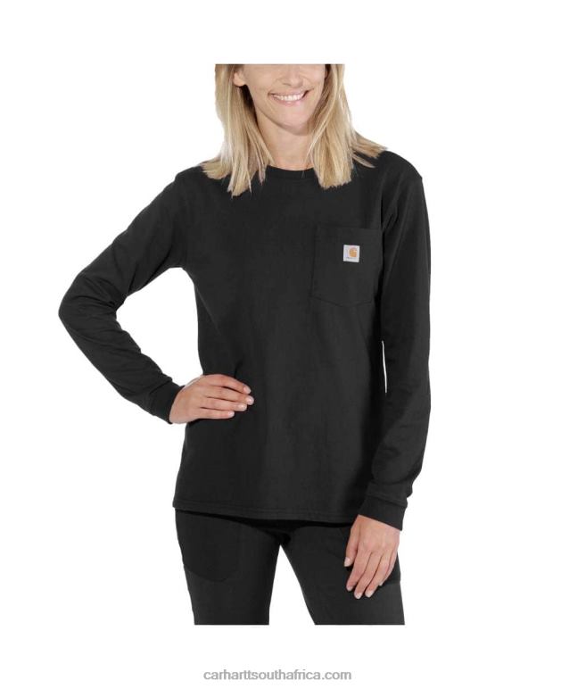 Women Black 6D80X229 Carhartt Loose Fit Heavyweight Long-Sleeve Pocket T-Shirt