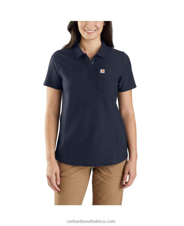 Women Navy 6D80X228 Carhartt W Relaxed Fit Midweight Short-Sleeve Pocket Polo