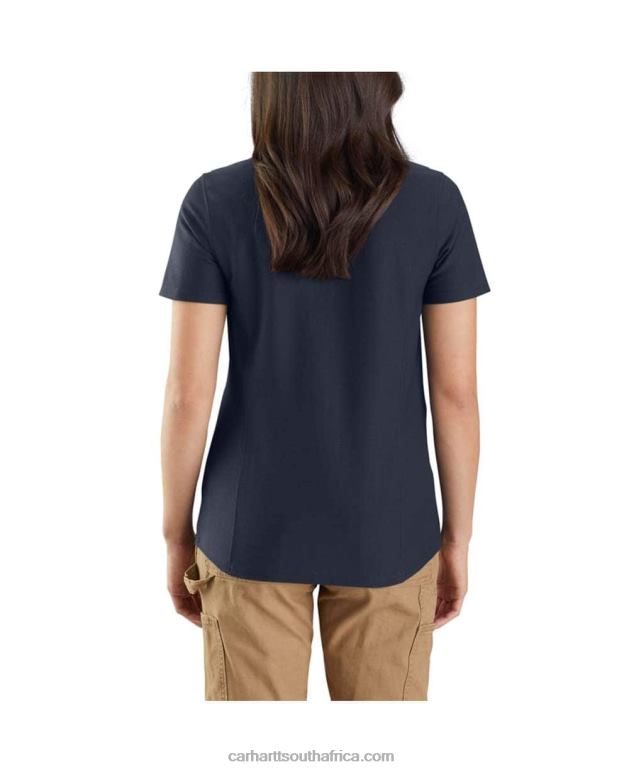 Women Navy 6D80X228 Carhartt W Relaxed Fit Midweight Short-Sleeve Pocket Polo