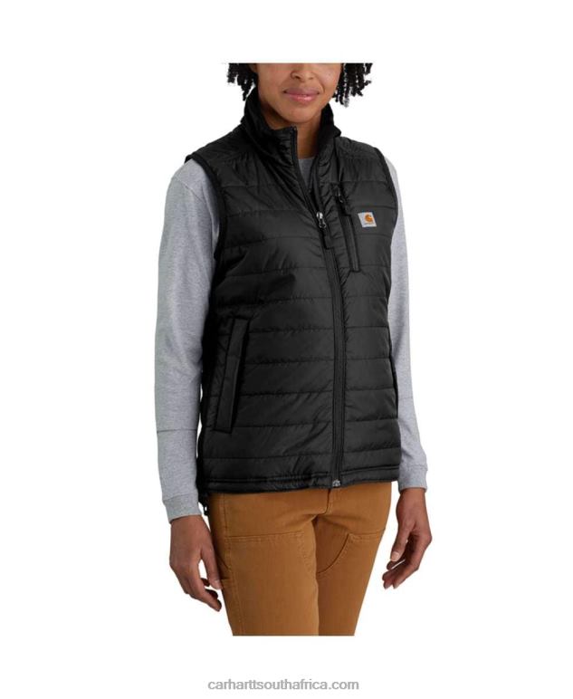 Women Black 6D80X221 Carhartt Rain Defender Nylon Insulated Mock-Neck Vest