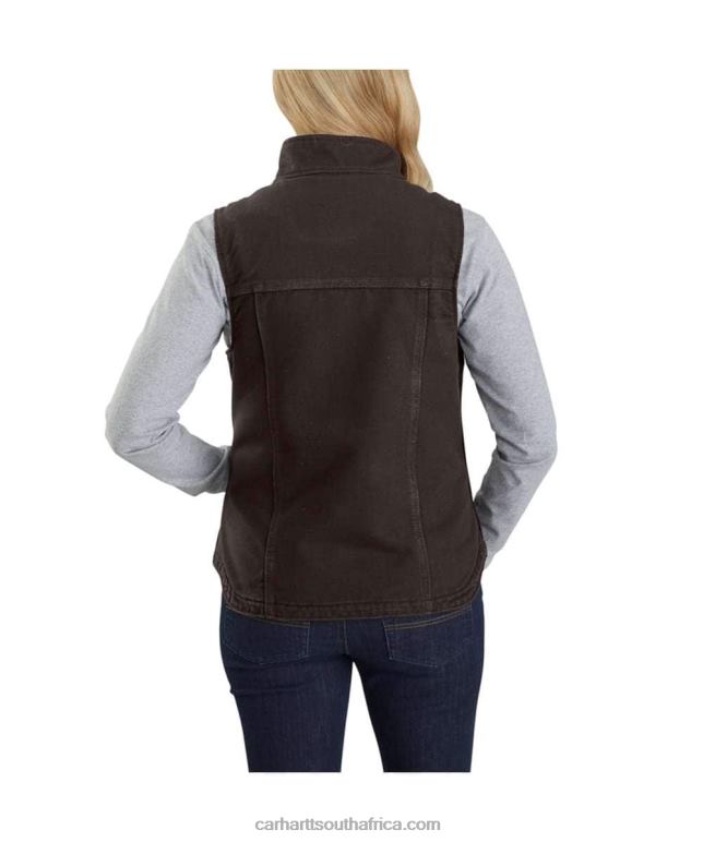 Women Carhartt Brown 6D80X222 Carhartt Relaxed Fit Washed Duck Sherpa Lined Mock Neck Vest